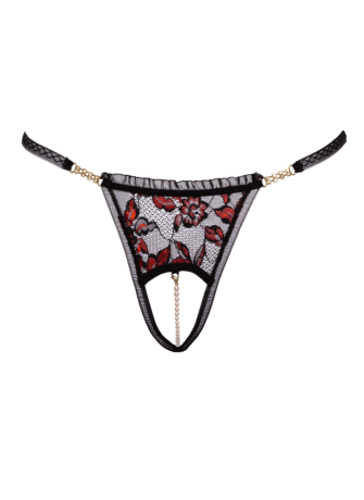 String ouvert dentelle bicolore & perles amovibles - Cottelli